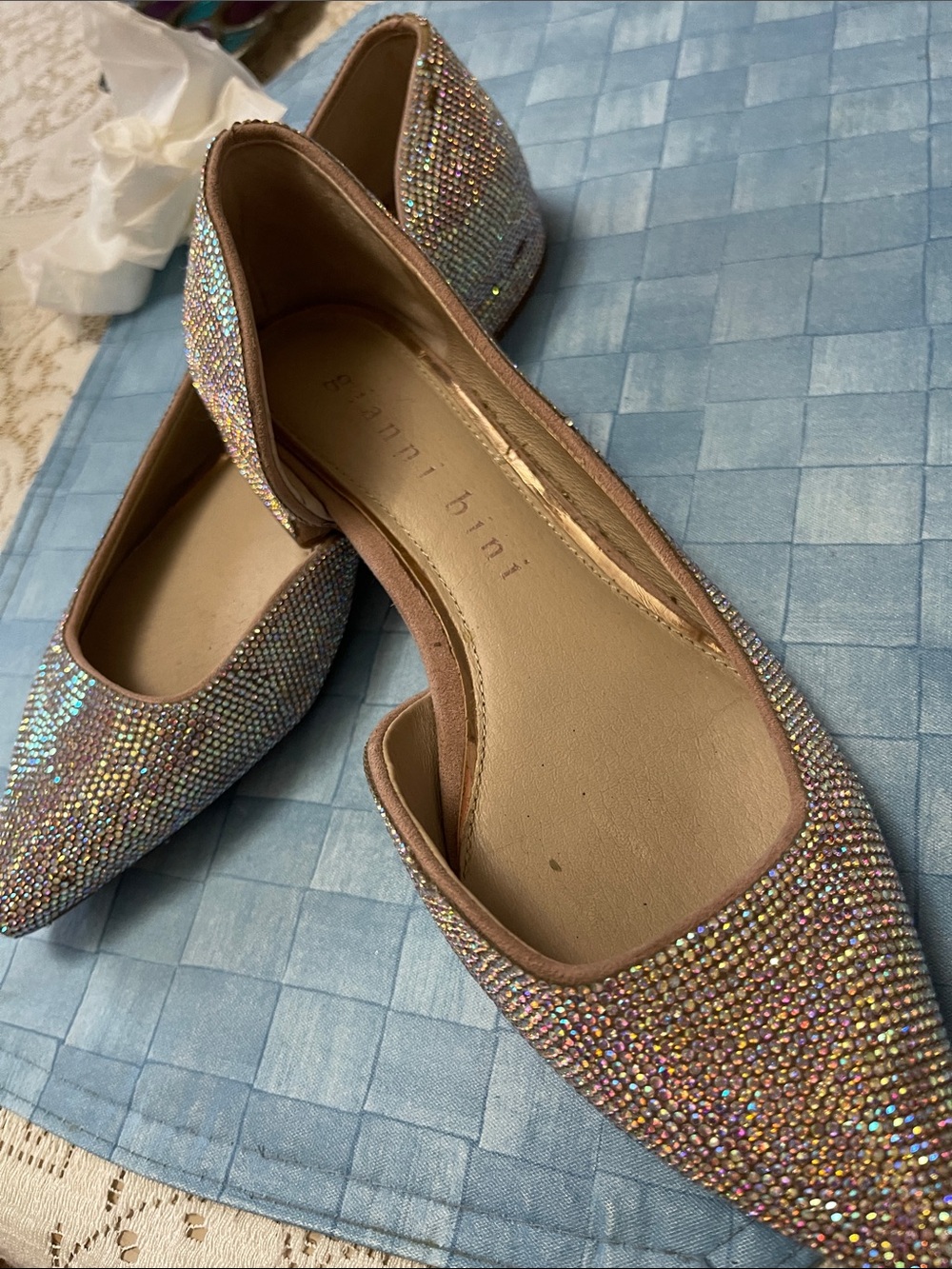 Gianni Bini Iridescent Crystal Pointed-Toe Flats in Crystal Trim